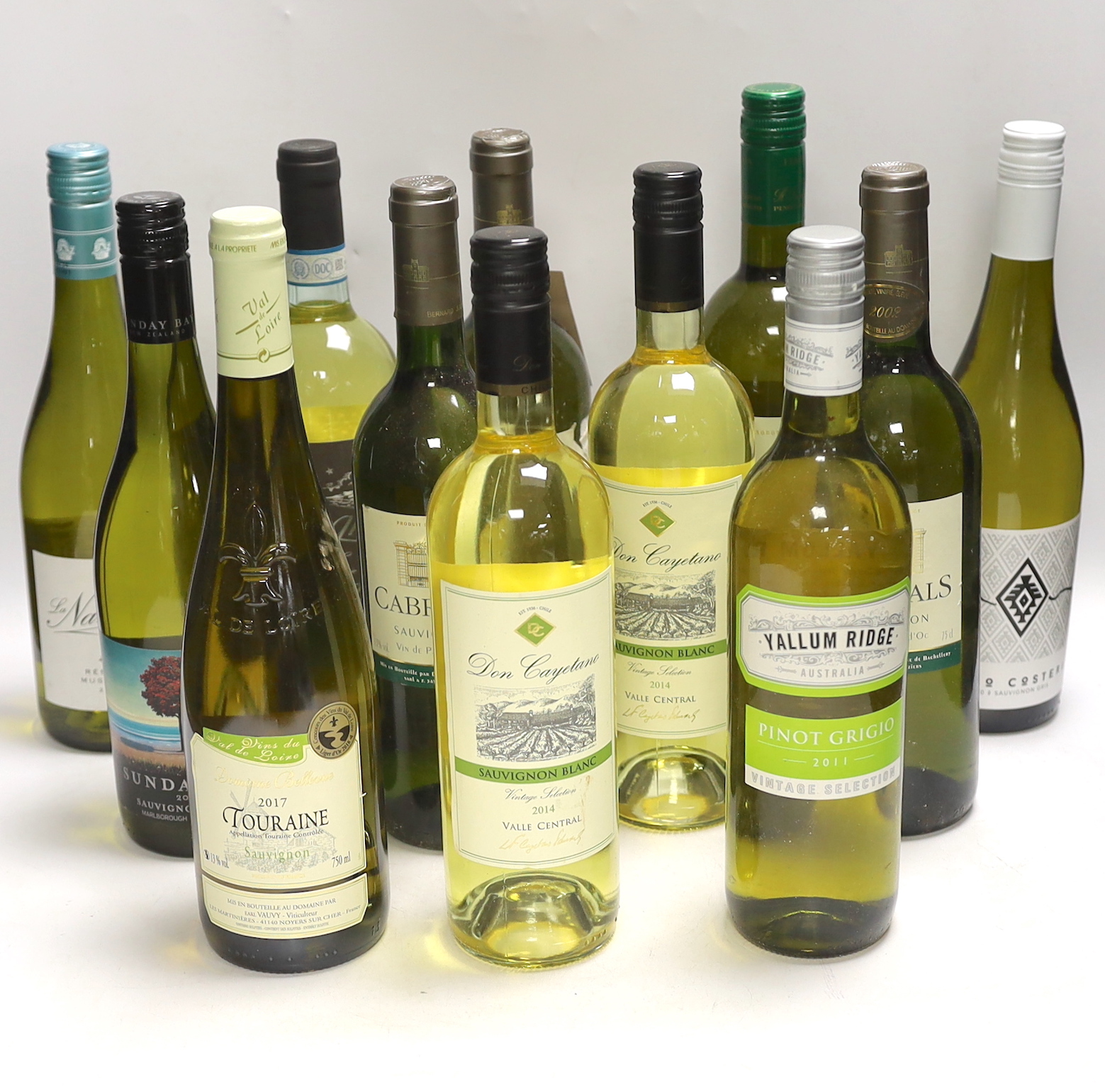 Twelve bottles of various white wines including Muscadet, Touraine, Sauvignon etc.